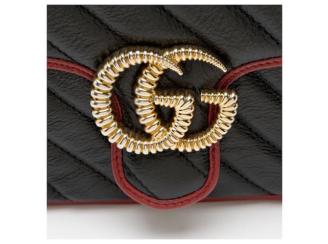 Gucci Matelasse Leather Torchon GG Marmont Mini Top Handle Nero - vista 9