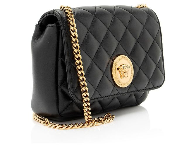 Bolsa de aba pequena Medusa Square em couro acolchoado Versace Preto - vista 2