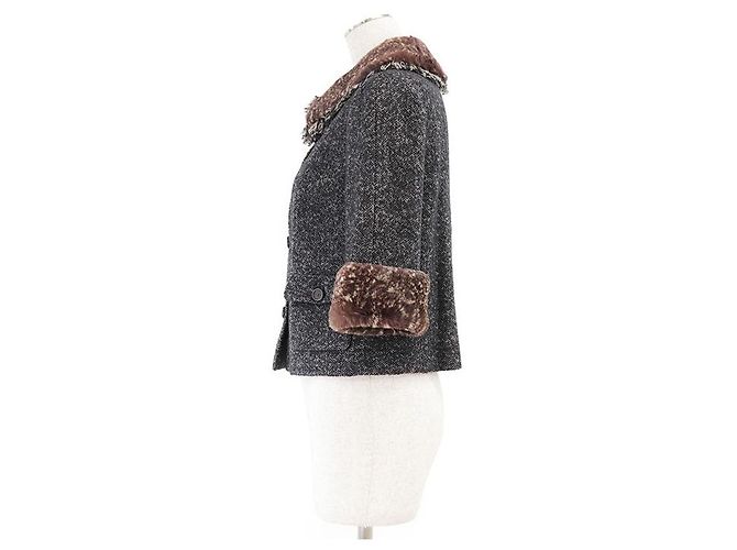 Chaqueta Chanel de Tweed y Piel de Conejo Castaño Gris antracita - vista 14