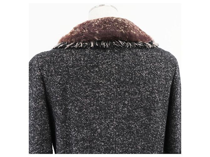 Chaqueta Chanel de Tweed y Piel de Conejo Castaño Gris antracita - vista 15