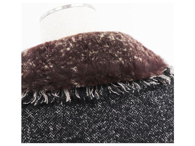 Chaqueta Chanel de Tweed y Piel de Conejo Castaño Gris antracita - vista 16