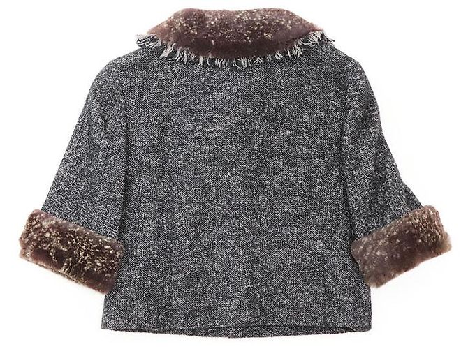 Chaqueta Chanel de Tweed y Piel de Conejo Castaño Gris antracita - vista 17