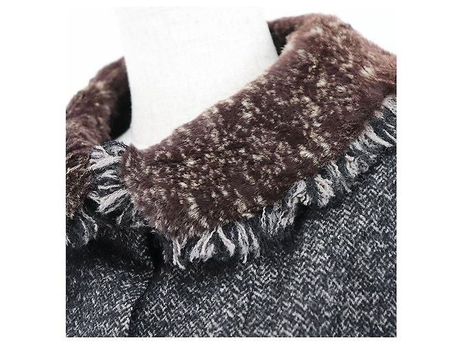 Chaqueta Chanel de Tweed y Piel de Conejo Castaño Gris antracita - vista 2