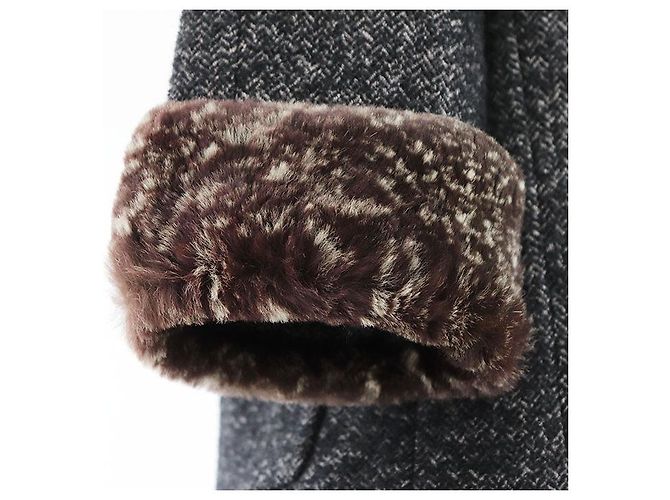 Chaqueta Chanel de Tweed y Piel de Conejo Castaño Gris antracita - vista 7