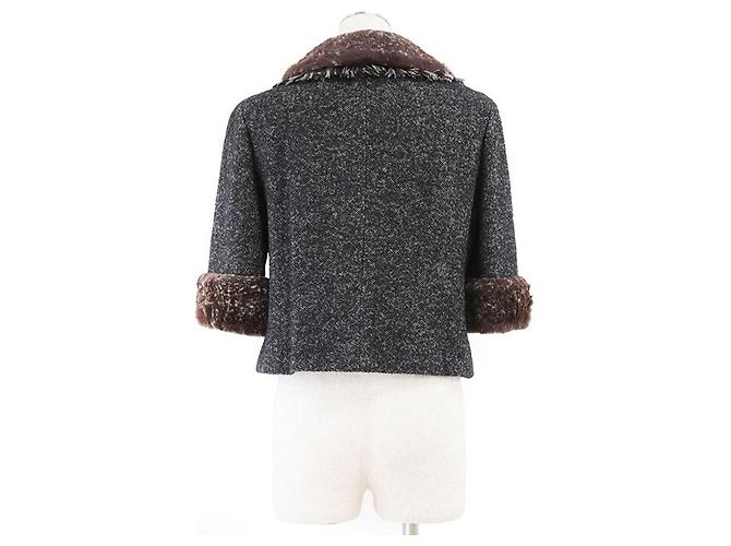 Chaqueta Chanel de Tweed y Piel de Conejo Castaño Gris antracita - vista 8