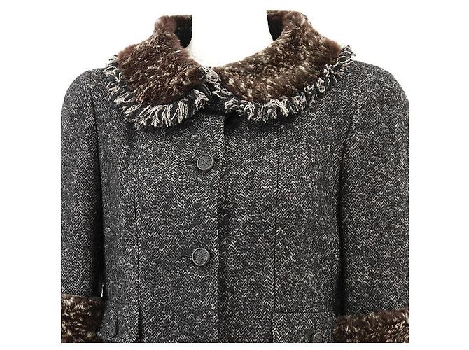 Chaqueta Chanel 05A P26778 de tweed de lana con estampado de espiga Castaño Gris antracita - vista 2