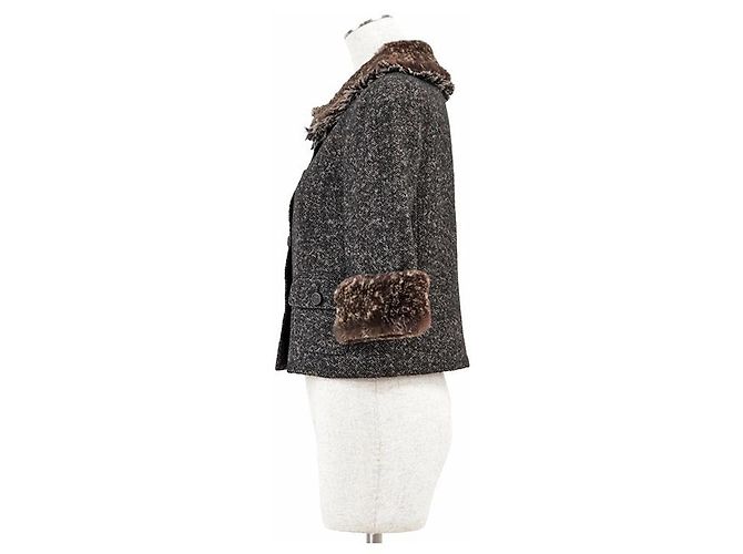 Chaqueta Chanel 05A P26778 de tweed de lana con estampado de espiga Castaño Gris antracita - vista 4