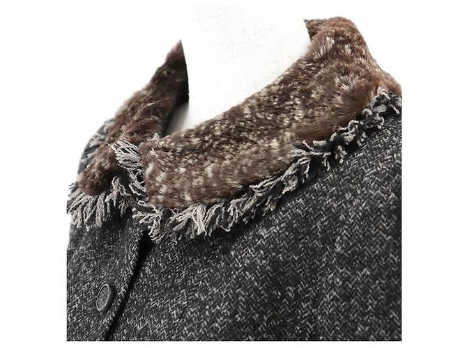 Chaqueta Chanel 05A P26778 de tweed de lana con estampado de espiga Castaño Gris antracita - vista 5