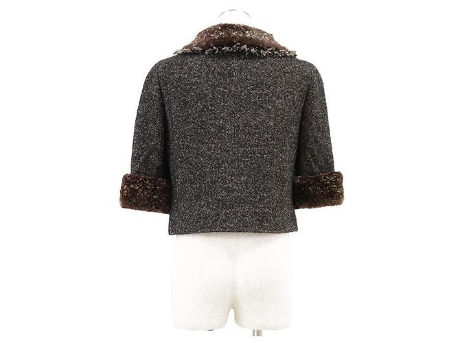 Chaqueta Chanel 05A P26778 de tweed de lana con estampado de espiga Castaño Gris antracita - vista 7