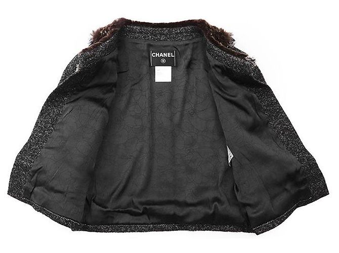 Chaqueta Chanel 05A P26778 de tweed de lana con estampado de espiga Castaño Gris antracita - vista 9