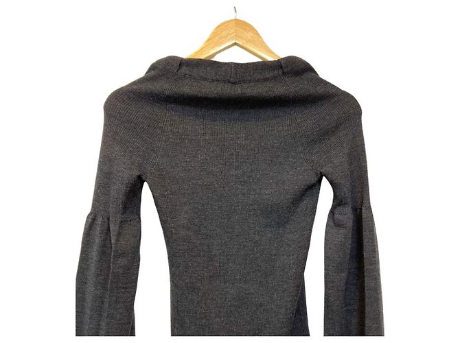 Céline Celine V-Ausschnitt Rippstrick-Top Braun - Ansicht 4