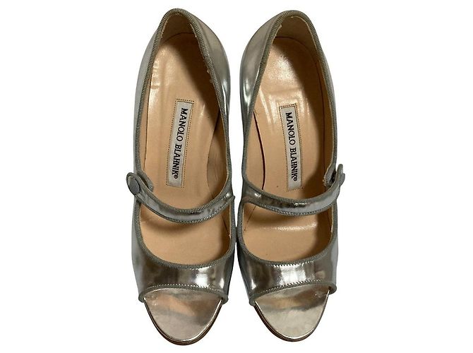 Manolo Blahnik Mary Jane Open Toe Pumps Silber - Ansicht 3