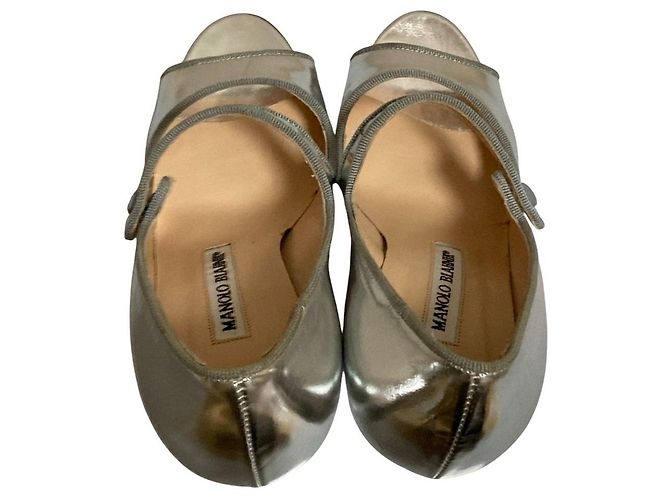 Manolo Blahnik Mary Jane Open Toe Pumps Silber - Ansicht 5