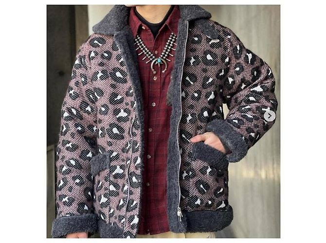 Autre Marque Chaqueta Irvin Flying Jacket Needles Big Leopard Jacquard Outerwear Castaño - vista 3