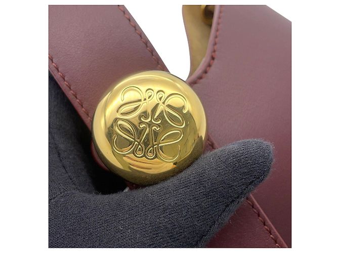 Borsa a mano Loewe Pebble Baguette in pelle Bordò - vista 11