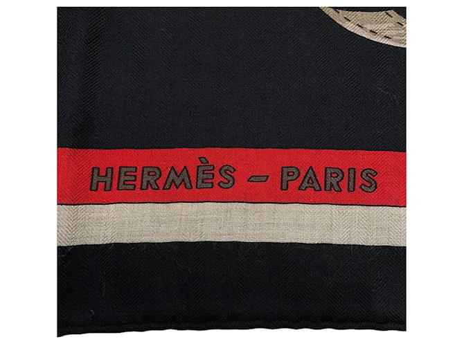 Hermès Carré Géant 140 Coaching Stole Nero Rosso Multicolore - vista 5