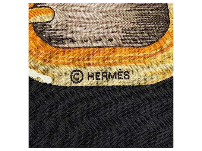 Hermès Carré Géant 140 Coaching Stole Nero Rosso Multicolore - vista 6