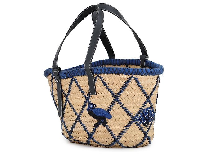 Borsa in rafia Loewe Anagram Blu Beige Blu navy - vista 2