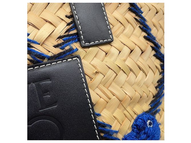 Borsa in rafia Loewe Anagram Blu Beige Blu navy - vista 6