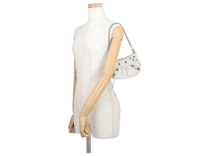 Borsa a tracolla mini Balenciaga Lucagol in pelle goffrata Bianco - vista 4