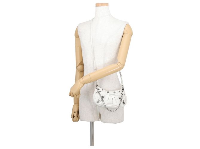 Borsa a tracolla mini Balenciaga Lucagol in pelle goffrata Bianco - vista 5