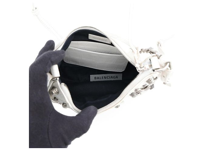 Borsa a tracolla mini Balenciaga Lucagol in pelle goffrata Bianco - vista 6
