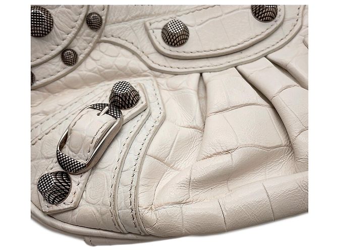 Borsa a tracolla mini Balenciaga Lucagol in pelle goffrata Bianco - vista 8