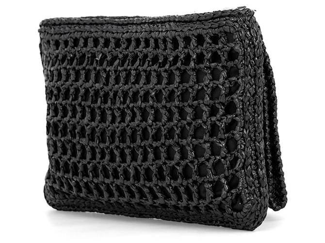 Borsa a pochette Prada in rafia nera Nero - vista 2