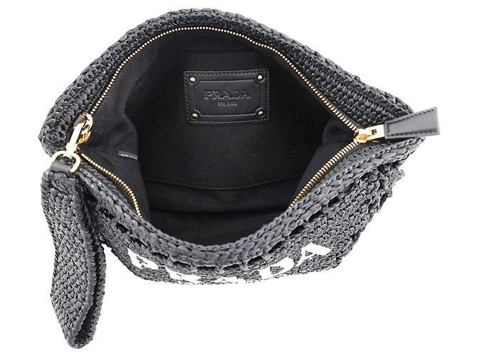Borsa a pochette Prada in rafia nera Nero - vista 5