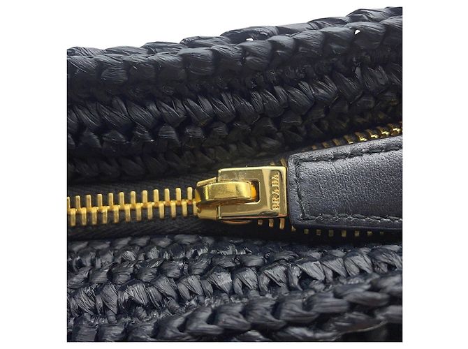Borsa a pochette Prada in rafia nera Nero - vista 9