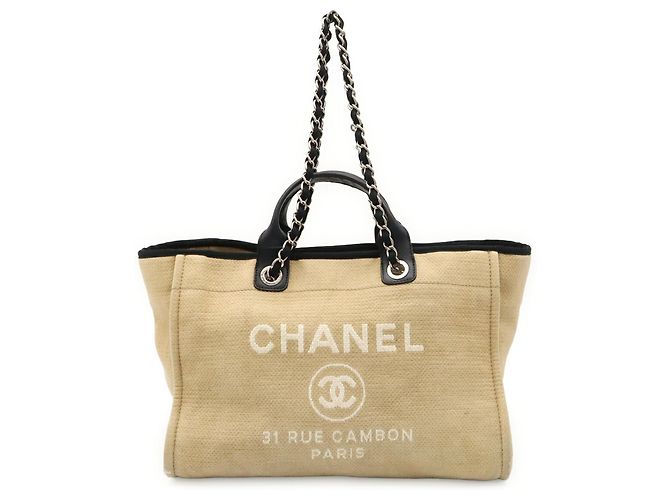 Borsa Tote Large Chanel Deauville Line Nero Beige - vista 2