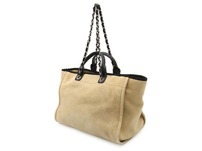 Borsa Tote Large Chanel Deauville Line Nero Beige - vista 3