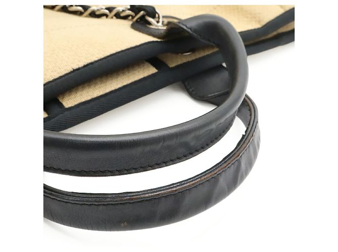 Borsa Tote Large Chanel Deauville Line Nero Beige - vista 5