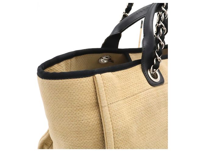 Borsa Tote Large Chanel Deauville Line Nero Beige - vista 6