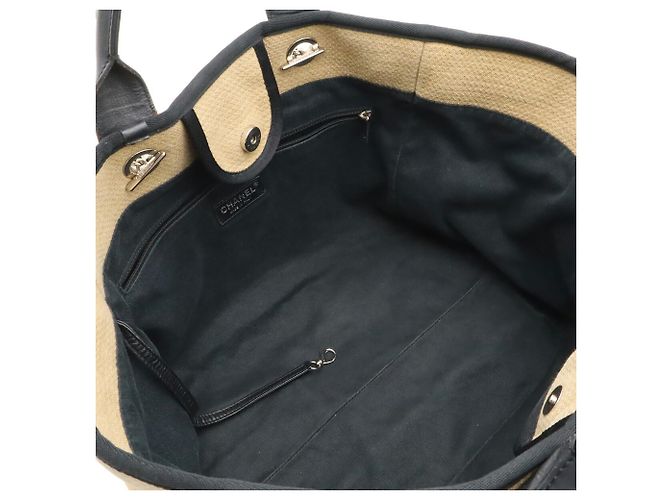 Borsa Tote Large Chanel Deauville Line Nero Beige - vista 7