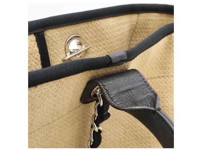 Borsa Tote Large Chanel Deauville Line Nero Beige - vista 8