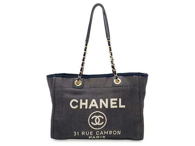 Borsa Chanel Deauville Line Tote MM Medium Blu navy - vista 2