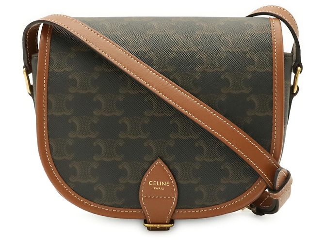 Céline Borsa a spalla media CELINE Triomphe Folco Marrone scuro - vista 2