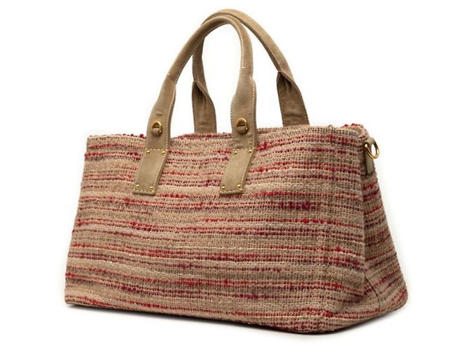 Bolso Tote Prada de canapa con placa de logo triangular Roja Multicolor Beige - vista 2