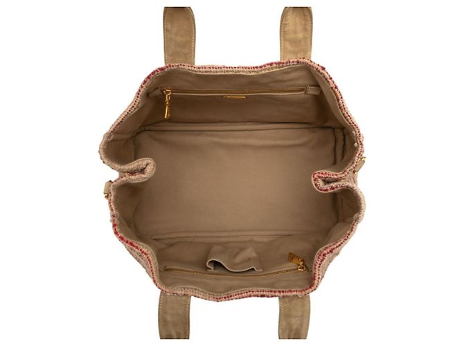 Bolso Tote Prada de canapa con placa de logo triangular Roja Multicolor Beige - vista 4