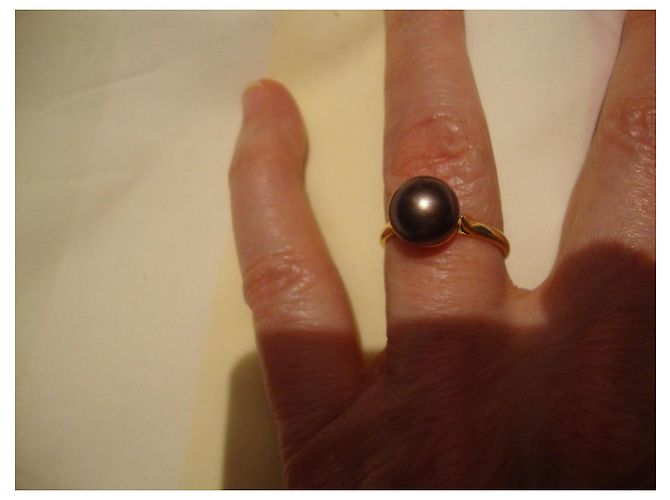 Autre Marque Anello in oro giallo e perla nera Nero - vista 4