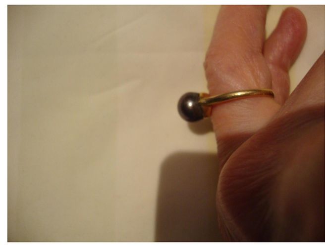 Autre Marque Anello in oro giallo e perla nera Nero - vista 5