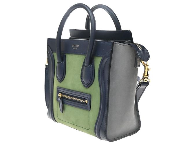 Céline Celine Tricolor Luggage Leather Micro Verde - vista 3