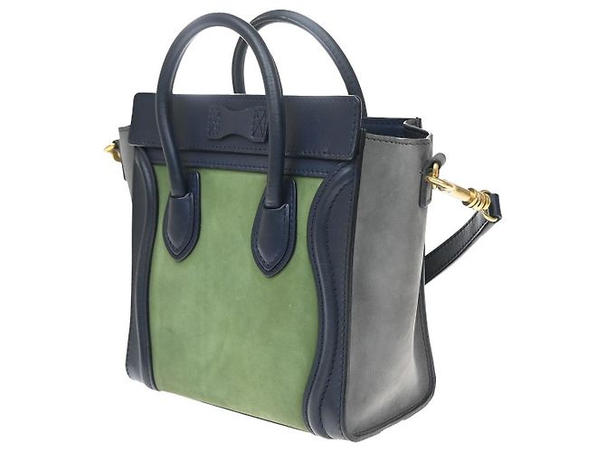 Céline Celine Tricolor Luggage Leather Micro Verde - vista 4