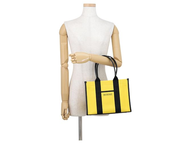 Borsa Balenciaga Hardware Canvas Leather Nero Giallo - vista 4