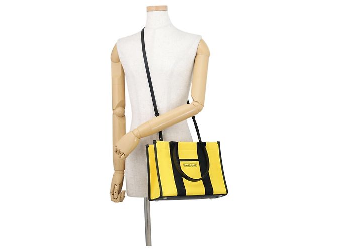 Borsa Balenciaga Hardware Canvas Leather Nero Giallo - vista 5