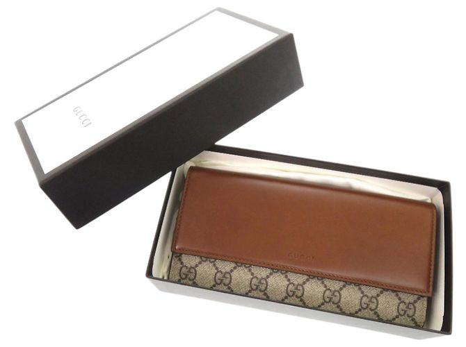 Gucci GG Supreme Leder-Langbrieftasche Braun Beige - Ansicht 2