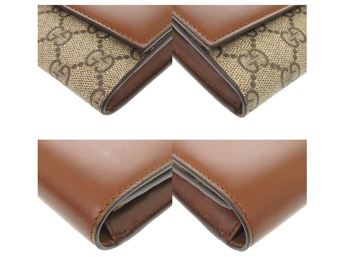 Gucci GG Supreme Leder-Langbrieftasche Braun Beige - Ansicht 4