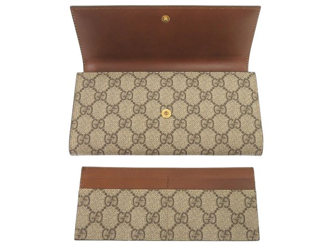 Gucci GG Supreme Leder-Langbrieftasche Braun Beige - Ansicht 5