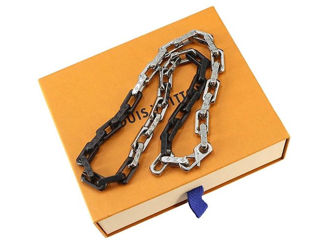 Louis Vuitton Collier Monogram Chain Necklace Nero Argento - vista 2